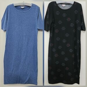 Pair of LulaRoe Cotton/Polyester T Shirt Dresses Size L & XL Light Blue & Black